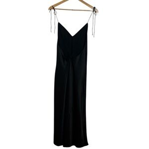 Victoria’s Secret Long Black Satin Gown, Open Back Dress, Chemise, maxi, Large